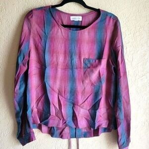 Cloth & Stone Womens Top Plaid Tie Back Long Sleeve Blue Red Size Medium